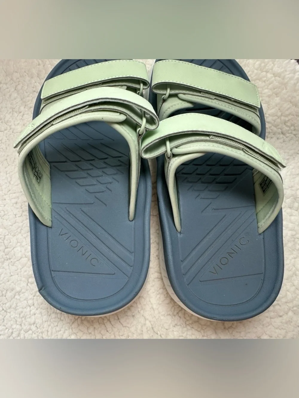 Unisex Vionic Renewal Recovery Slide Sandal Blue and Green Dual Strap size 9